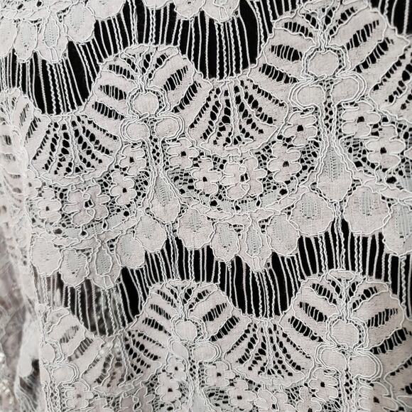 Lace Stitch Embroidered Crop Gray Poncho Boxy Floral Beachy Coastal - Picture 3 of 12